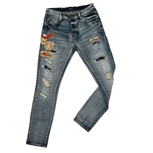 Amiri Jeans Mens 33 Blue Clay Indigo Biker Patch Distressed Denim MX1 USA